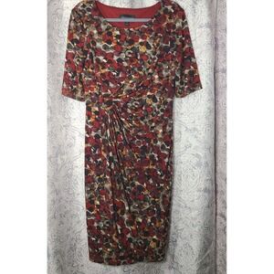 Connected Apparel Dress Womens 12 Ruched Sheath Midi Multicolor Abstract Career